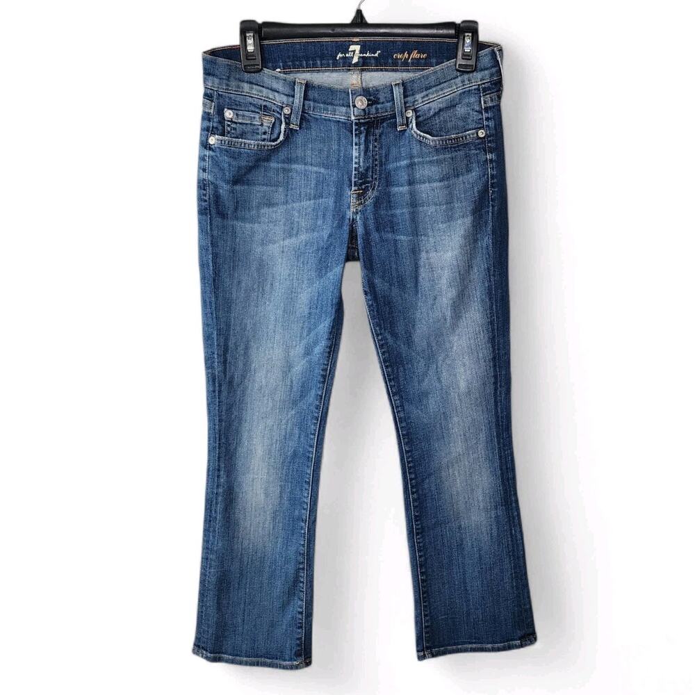 7 For All Mankind Jeans Cropped Flare Medium Wash Mid Rise Womens Size 28
